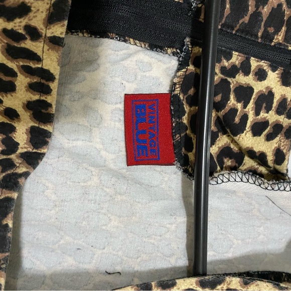 VINTAGE BLUE New Condition Square Neck Cheetah Dress Women’s Mini Midi Stretch - Picture 6 of 8